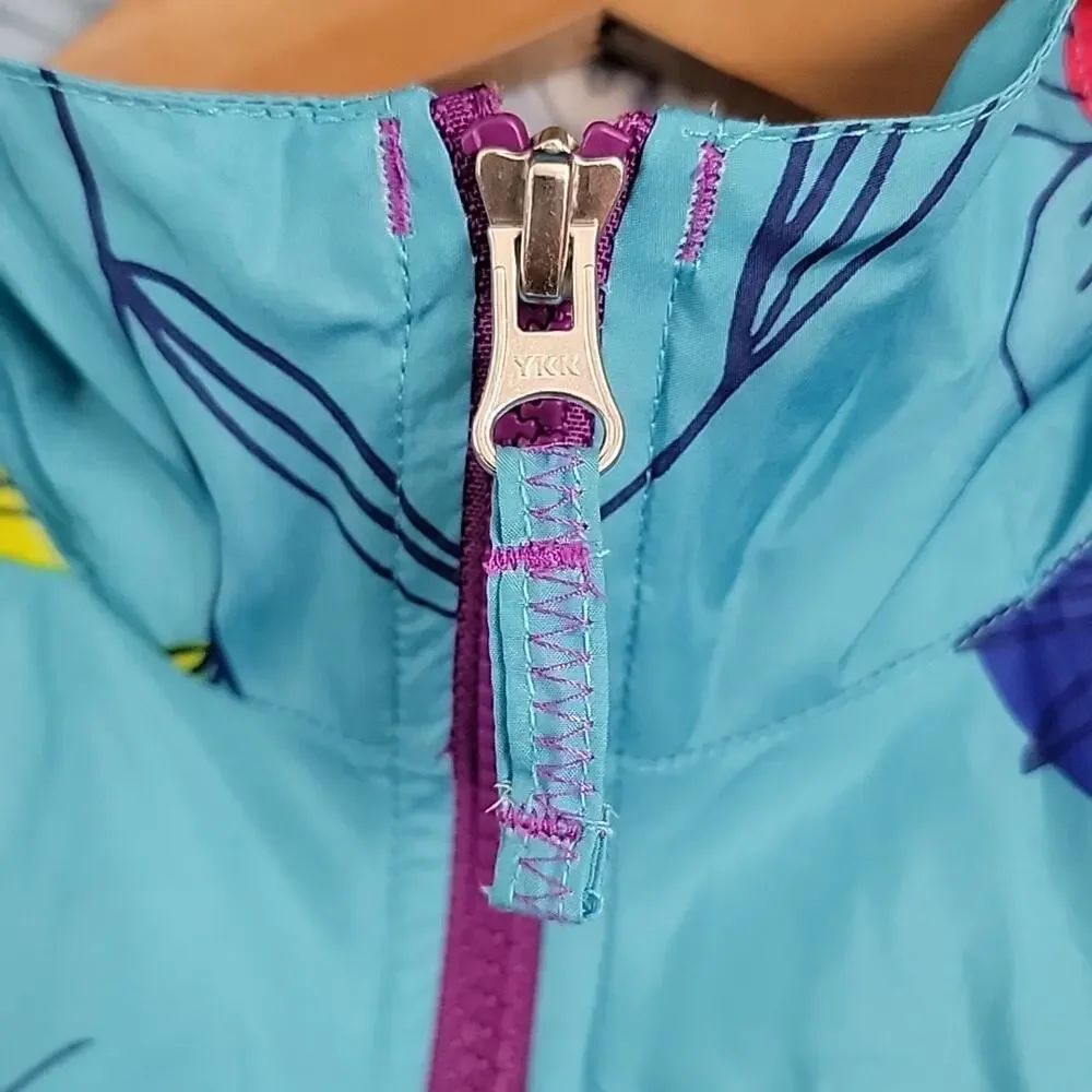 Lands' End Kids Packable Blue‎ Floral Lightweight Windbreaker Jacket M 10-12